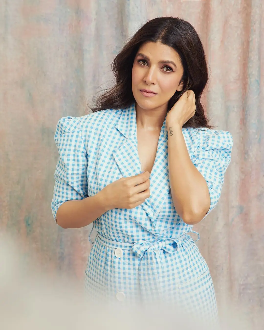 Nimrat Kaur Long Legs Show Mini Blue Skirt